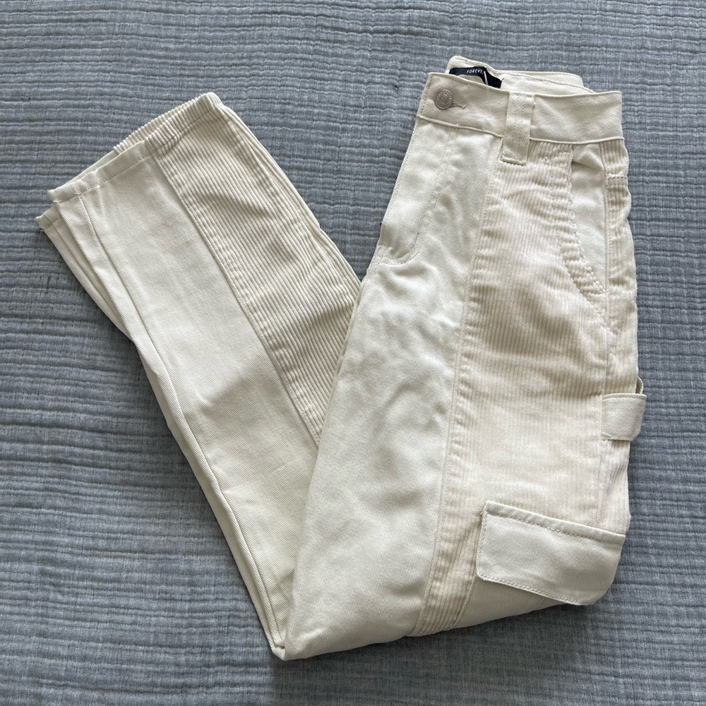 Cream corduroy cargo pants